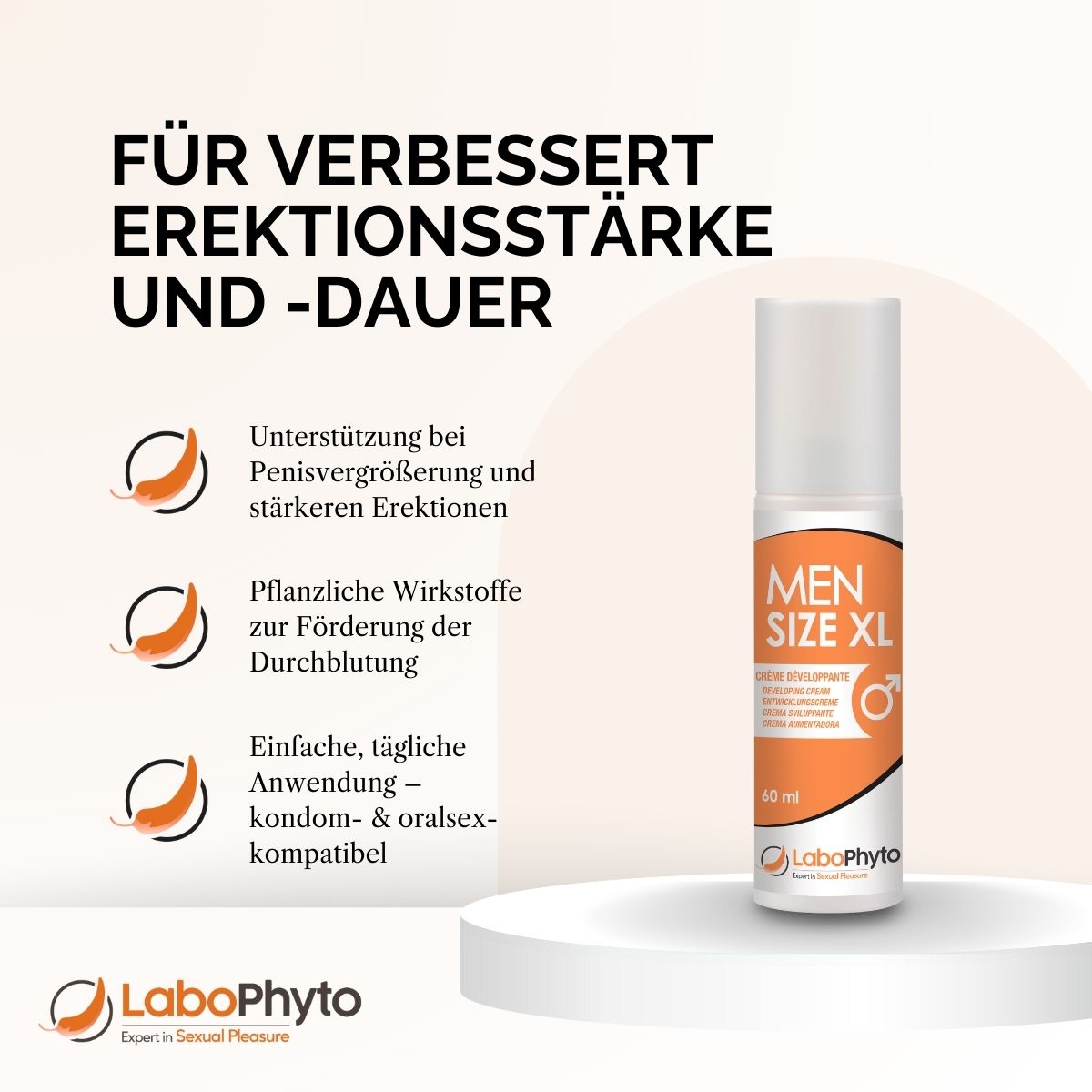 MensizeXL Crème (60 ml) - verbessert Erektionsstärke und -dauer
